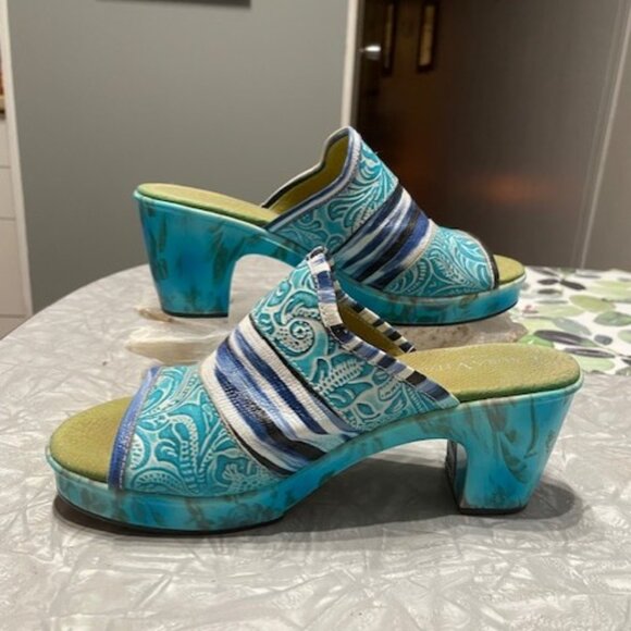 BNWOT Laura Vita France Turquoise Blue Colorful Heeled Sandals Size 36 - Picture 3 of 7